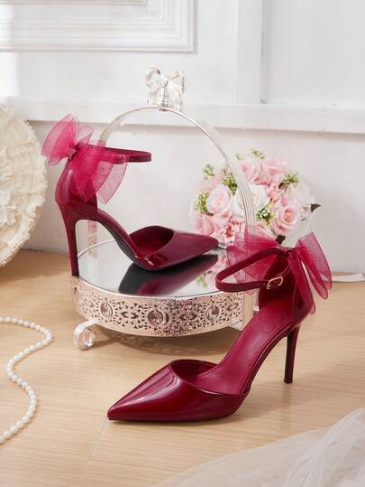 CUCCOO HITCHD Women's Pointed Toe Bow Decor Buckle Design Elegant Versatile Fashion High Heels