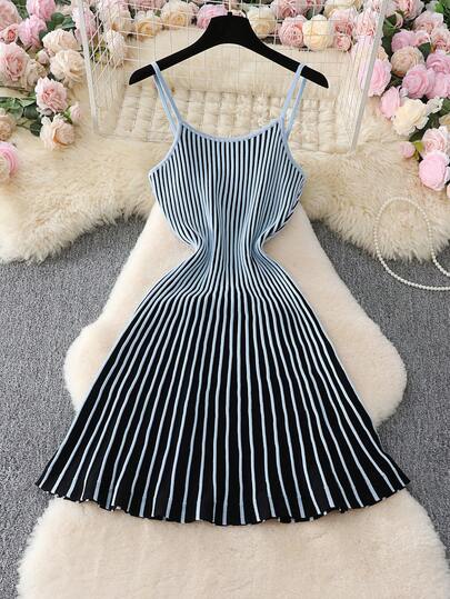 SHEIN Franclia Contrast Color Women's Autumn/Winter Knitted Sweater Dress, Thickened Retro Dress