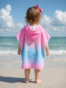 Baby Girls Beachwear Swimsuit & Cover-Up Set, Cute Mermaid Ombre Knit Sleeveless Fashionable Elegant Casual Swimwear Suitable For Swimming, Summer Vacation, Beach, Pool, Holiday Party Toddler Beach Cover Up - Pink - View 2