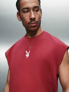 PLAYBOY X SUMWON Members Only Sleeveless Tank Top With Script Logo Chest Print And Full Back Graphic Design For Casual Summer Streetwear - Red - View 5