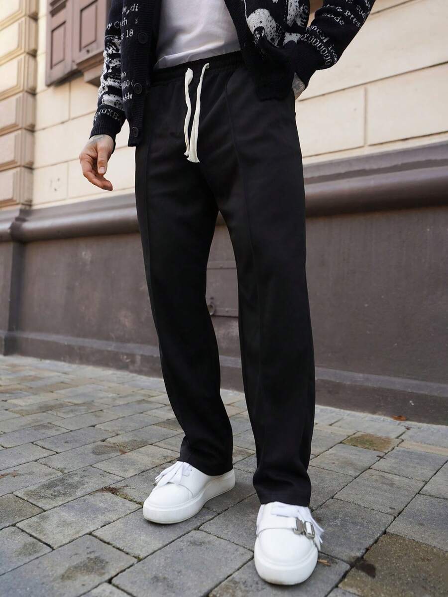 Artur Kramer 男士秋季抽绳腰直筒裤 - 黑色 - 查看 1