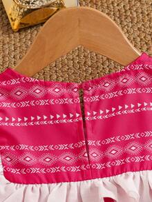 SHEIN 年轻女孩撞色荷叶边下摆圆领无袖休闲连衣裙 - 白色 - 查看 10