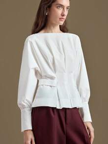 Ontre Áo nữ dáng rộng mùa xuân/hè 2026, phù hợp với nhiệt độ 5-15°C, thích hợp mặc mùa xuân/hè, đi làm, công sở, dành cho phụ nữ chuyên nghiệp, phong cách công sở thường ngày, phối đồ mùa thu, trang phục Giáng sinh, phong cách thành thị thanh lịch, tối giản trang nhã. - trắng - Xem 1