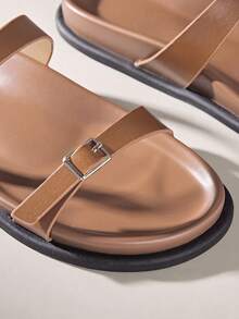 Solecia Women's Buckle Design Casual Everyday Wear Sandals - Brown - View 5