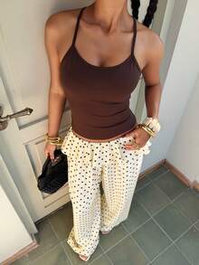 Muchica Women's Polka Dot Waist Splice Ruffle Loose Fashion Pants, Spring Women, Going Out, Summer Vacations - Black and White - View 5