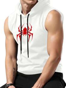 Manfinity EMRG Men's Spider Print Drawstring Hooded Sports Tank Top - White - View 3