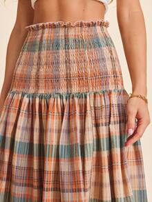 Coeurva Women's Spring Summer Plaid Woven Skirt,/Dress,Two Ways To Dress,Suitable For Spring/Summer Vacation,Boho Chic Skirt - Brown - View 7