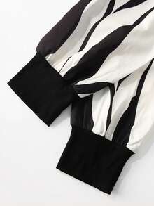 GlowEve Đầm dài tay cổ chữ V thanh lịch dành cho nữ, họa tiết nhuộm tie-dye phối màu trơn, thiết kế ôm eo tôn dáng, phù hợp cho mùa xuân/hè, đi làm hàng ngày, dự tiệc, tạo nên bộ trang phục tinh tế cá tính. - Đen và trắng - Xem 5