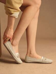 Rosivie Casual Versatile Commuter Fringe Decor Flat Shoes - Beige - View 4
