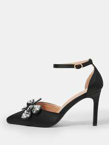 CUCCOO HITCHD Zapatos de tacón alto elegantes y de moda para fiesta con decoración de lazo de strass para mujer - Negro - Ver 8