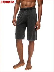 Rest Era Men's Casual Fashion Street Elastic Waist Slant Pocket Washed Shorts - Black - View 4