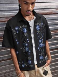 Men's AXEPEAK Casual Fashion Street Shirt - Black - View 1