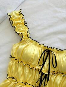 Comfortcana 女士可爱黄色荷叶边系带吊带背心，夏季 - 淡黃色 - 查看 5