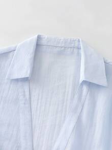 SHEIN Franclia Women's Casual Collared Pleated Shirt And Long Strap Dress Set, Spring/Summer - Blue - View 5