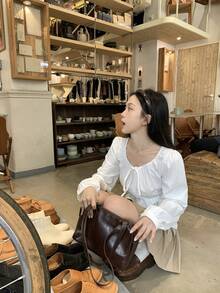 DAZY Women's Tie-Front Round Neck Long Sleeve Korean Style Blouse - White - View 2