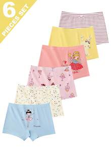 6pcs Girls Cute Rabbit & Fairy Pattern Simple Fashion Briefs Underwear - Multicolor - View 1
