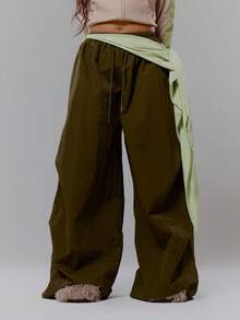 MUSERA Weite Hose mit Bindegürtel-Detail, Fallschirmhose, Streetwear, Coolgirl, sexy, lässig, Sommerlook - Dunkelgrün - Übersicht 2