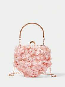 SHECARRY New Fairy Style Dinner Clutch Bag Banquet Flower Crossbody Bracelet Spherical Wrist Bag Small Bag Valentine's Day - Pink - View 3