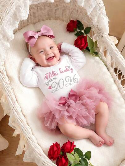 "HELLO WORLD 2026" Newborn Girl Photography Outfits Baby Girl Coming Home Outfit 1 Month Baby Girl Romper With TUTU Skirt And Bow Headband Newborn Shower Gift Baby Girl Photography Outfit Baby Girl First Year Baby Girl Announcement Outfit Pink Bow Baby Outfit 3 Months Old Baby Clothes Baby Girl First Year Outfit 3 Months Old Photoshoot Clothing For Girls Baby Girl First Year Memories Pink Bow Birthday Outfit For Baby Baby Girl Photography Sets Baby Girl Clothes For Photoshoot