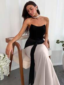 Aloruh Women's Black & Pink Lace-Up Bandeau Fishtail Dress - Black - View 7