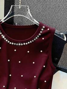 Resyla Sparkling Rhinestone, Beaded Crafted Fashionable Minimalist Women's Tank Top, Gift For Friends - Burgundy - View 3