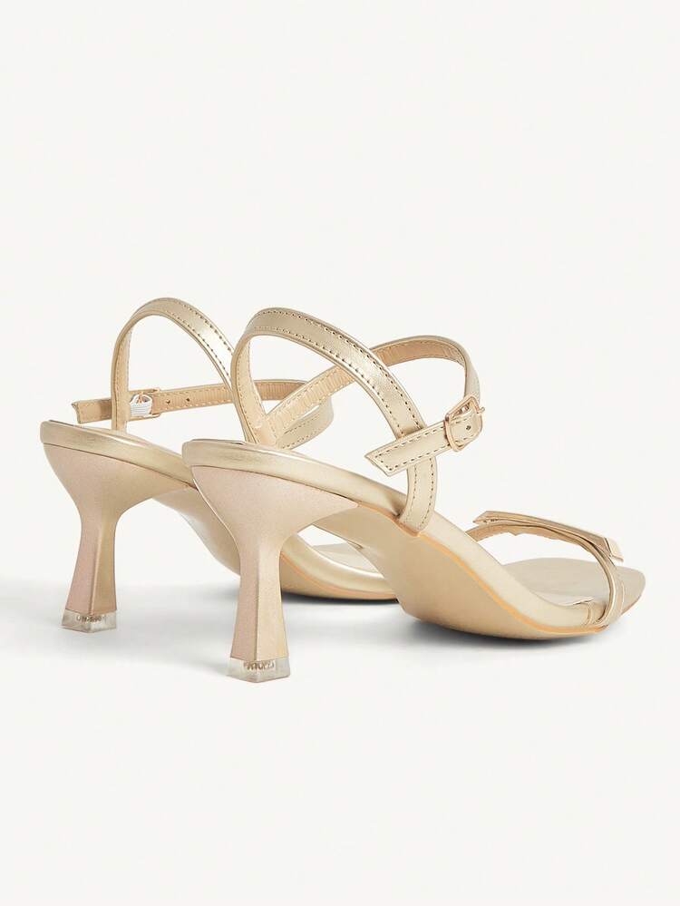 CUCCOO CHICEST Women Shoes Brown Square Toe Kitten Heel Sandals, Simplistic Commute Style Metal Strap Decor, Fashion Blogger Versatile For Christmas Elegant Shoes Wedding Shoes Summer Shoes Bride Shoes