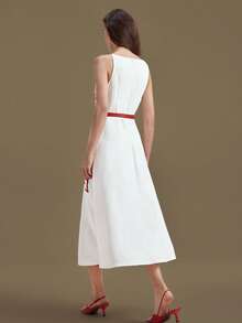 Ontre 2026新款春夏女式中长连衣裙，梭织面料，浪漫花卉印花，配腰带，时尚通勤，舒适简约，优雅 - 白色 - 查看 3