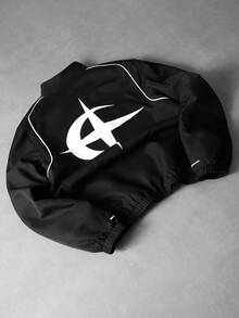 TOKVUE 男士休闲百搭星月印花夹克，反光条纹设计，宽松后背图案，PAVTROS品牌，情人节，我爱我的男朋友，复古，街头风，节日