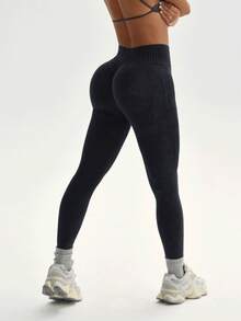 With My Calm Women's Seamless Yoga Scrunch Leggings - Black - View 5