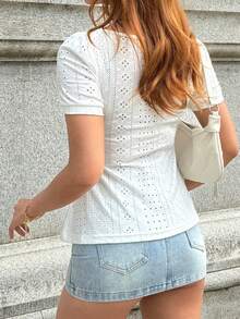 Pariaura Stylish Elegant Women's T-Shirt U-Neck Short Sleeve Front Drawstring Doll-Hair Hem Knit Textured Fabric White Spring/Summer Women's Elegant T-Shirt Women's White T-Shirt Summer Tops Beach Outfits Beach T-Shirt Going Out T-Shirt Graduation T-Shirt Summer Holiday Outfits Vacation T-Shirt Casual T-Shirt White Top White T-Shirt - White - View 2