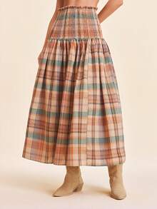 Coeurva Women's Spring Summer Plaid Woven Skirt,/Dress,Two Ways To Dress,Suitable For Spring/Summer Vacation,Boho Chic Skirt - Brown - View 8