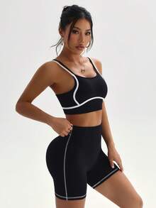 Dewbera Dewbera 2pcs/Set Seamless High Elasticity Sports Fitness Yoga Bra And Shorts Set - Black - View 5
