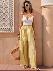 Selianne Women's Elastic Waist Casual Versatile Wide Leg Pants For Daily Wear - Light Yellow - View 6
