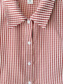 SHEIN 少女格子短袖单排扣休闲衬衫 - 粉色 - 查看 4