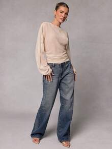 Hauture Women's Sheer Texture Butter Yellow Chiffon Open Back With Tie Detail Long Sleeves Blouse - Light Yellow - View 4