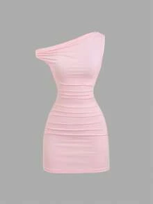 Sweetra 新款复古性感修身舒适休闲粉色连衣裙，适合女士，春夏款 - 粉色 - 查看 8