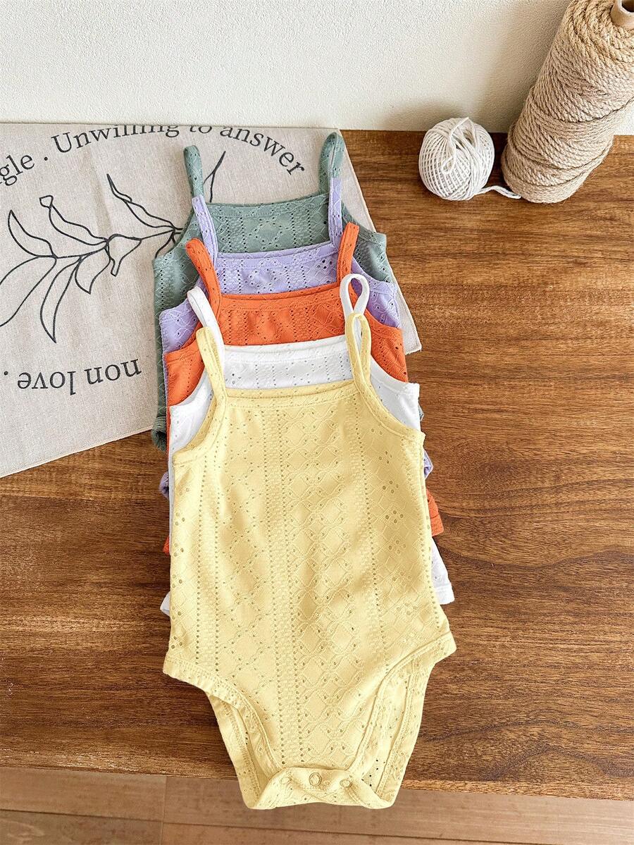 SHEIN LMoss Kids 5件套新生女宝宝可爱纯色针织连体衣套装,夏季 - 彩色 - 查看 1