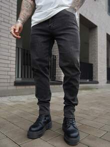 Artur Kramer Men's Slim Fit Distressed Denim Jeans, Motorcycle Style Skinny Leg - Black - View 6