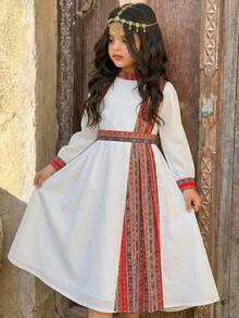 SHEIN Young Girls' N Style Long Sleeve Dress,Kids - White - View 1