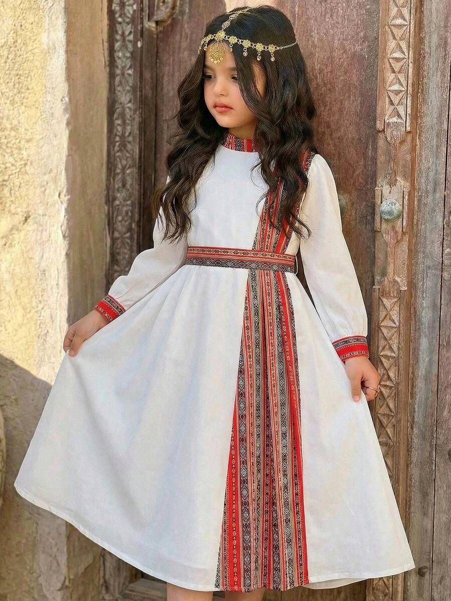 SHEIN Young Girls' N Style Long Sleeve Dress,Kids - White - View 1