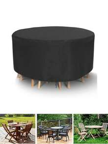 210D Waterproof Terrace Furniture Black Set: Windproof Coffee Table Cover With Adjustable Drawstring, Suitable For Living Room, Courtyard, Balcony, And Terrace Furniture - Multicolor - View 2