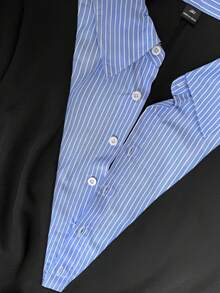 Maweii 大码女装夏季条纹拼接撞色弹力针织衬衫领两合一修身迷你连衣裙，黑色连衣裙，黑色套装，返校装，性感女装，夏季女装，夏季套装，适合外出、办公、通勤、日常休闲、约会、正式场合，女士社交服装，时尚都市服装，百搭别致，休闲日常、派对和晚宴女装，女士衬衫裙，优雅派对女装，女士度假套装 - 彩色 - 查看 6