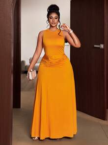 Maweii Đầm không tay cỡ lớn dành cho nữ, màu cam rực rỡ mới cho mùa xuân/hè, eo thắt dây, kiểu dáng suông xếp ly. Thích hợp cho các bữa tiệc mùa hè, kỳ nghỉ, dạo phố, lễ hội âm nhạc, thời trang tối giản dành cho phụ nữ cỡ lớn. - trái cam - Xem 5