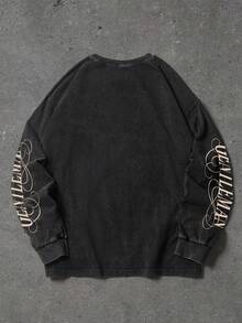 Manfinity EMRG 男士休闲小狗字母印花T恤，春秋季 - 黑色 - 查看 2