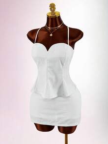Amplova Women's Fitted Camisole Top And Mini Skirt 2 Pieces Set - White - View 3