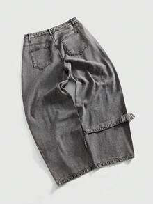 ROMWE MEN Street Life Vaqueros desgastados de pierna ancha, holgados e informales con bolsillo y hebilla de avión para hombre - Marrón - Ver 9