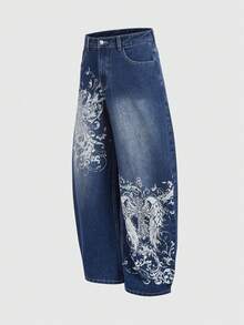ROMWE MEN Goth Áo thun nam in hình chữ thập và quần jeans ống đứng rách kiểu vintage. - Màu xanh lam - Xem 9