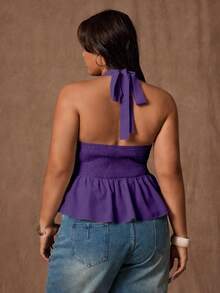 Rustia Áo tank top cổ yếm màu trơn dành cho nữ cỡ lớn, thích hợp mặc thường ngày và đi làm. - Màu tím  Violet - Xem 2