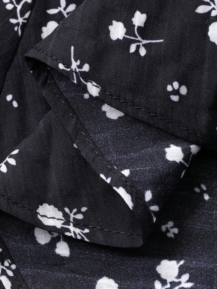 Women's Black Asymmetrical Ditsy Floral High Waist A-Line Mini Skirt, Summer