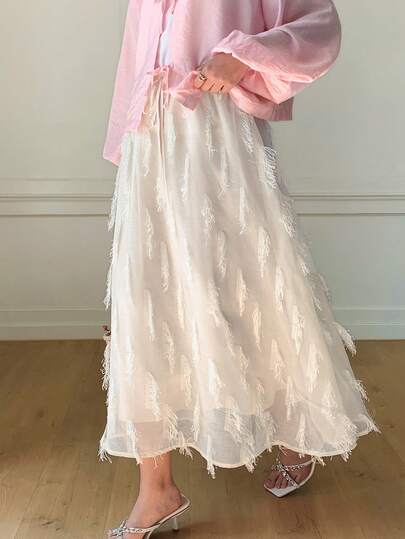 Veilorie Women's Casual Solid Color Fringe Decor Skirt